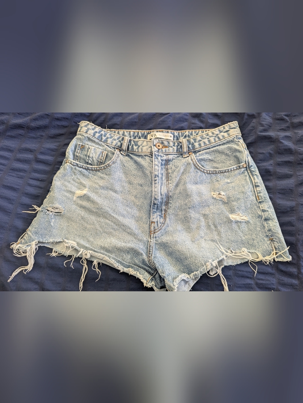 Zara Light Blue High-Rise Distressed Denim Cutoff Shorts